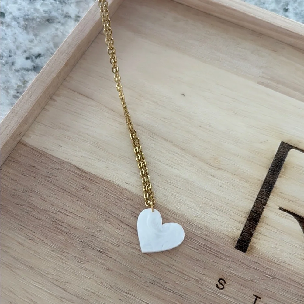Gold Necklace with White Crescent Pendant